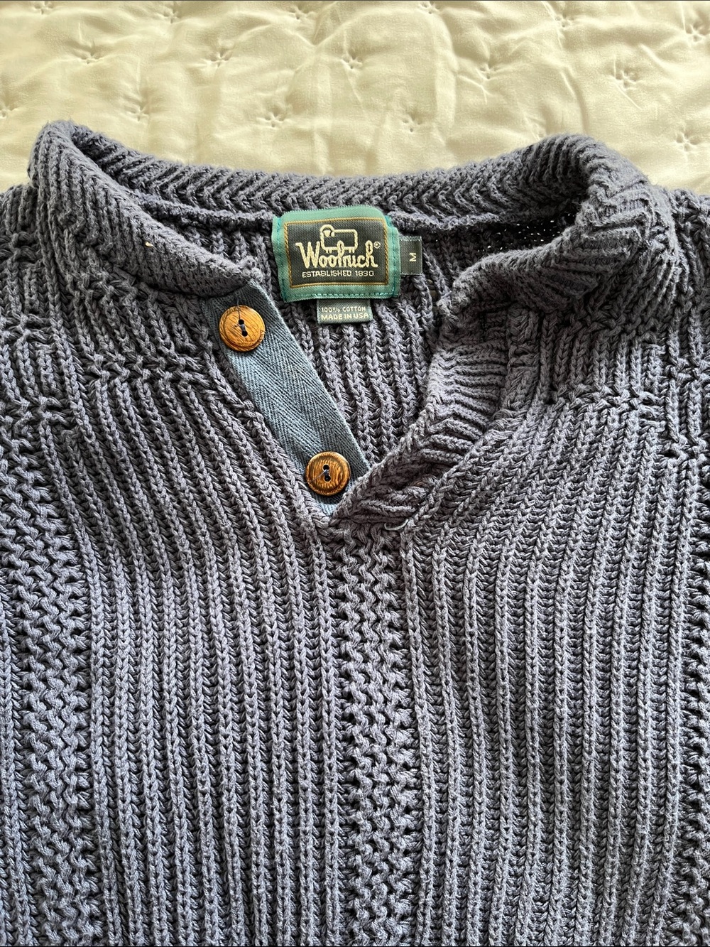 Woolrich Men's Slate Gray V-Neck Henley Knit Sweater